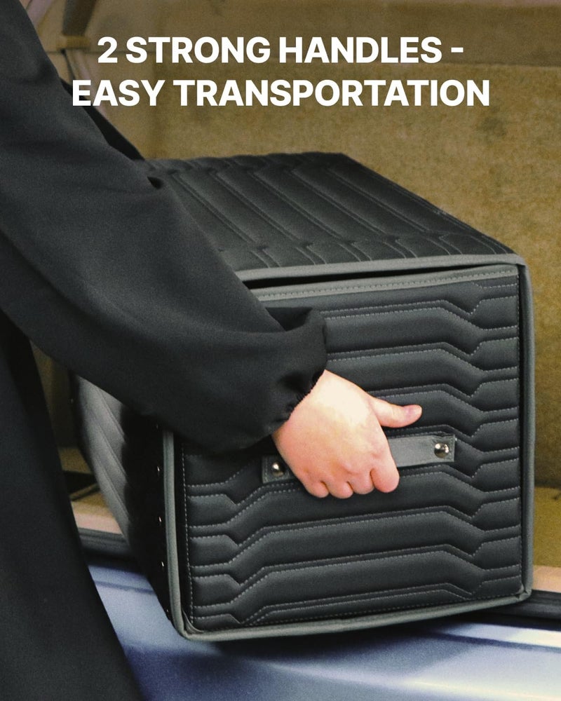 Owleys Trunk Storage 17.7" Collapsible Crate For Groceries, Tools & Travel Gear - Eco-Leather Car Organizer With Magnetic Lid - Practical Birthday Gift For Men (Highway 17) - Image 4